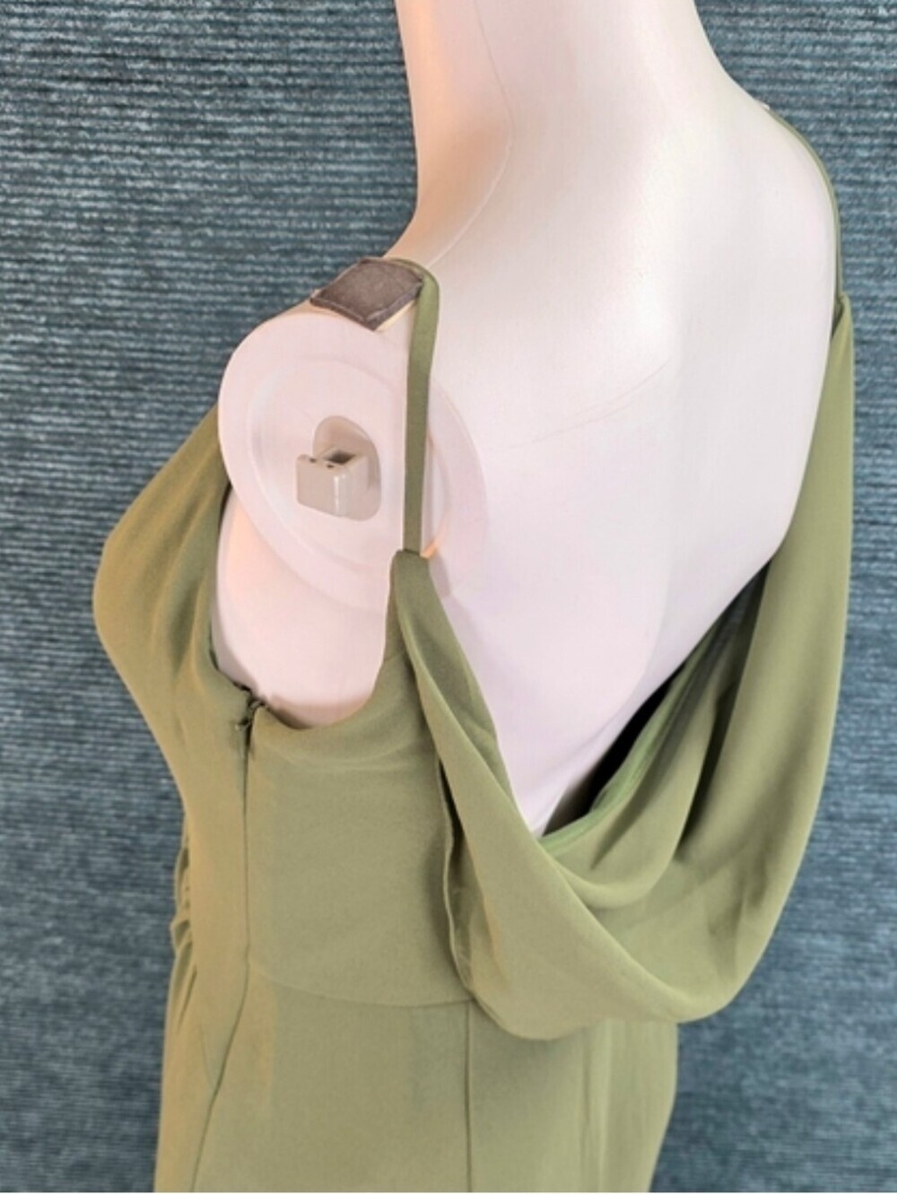 David's Bridal Chiffon Cowl Back V-neck Sheath Dress Martini Olive Color - Picture 10 of 14